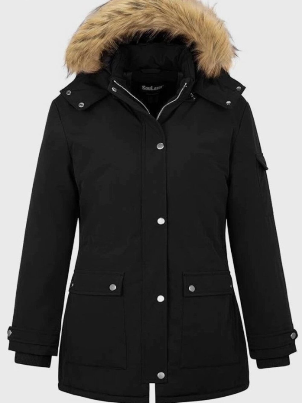 SouLarge Women's Plus Black Hooded Faux Fur Trim Quilted  Parka Jacket 3X